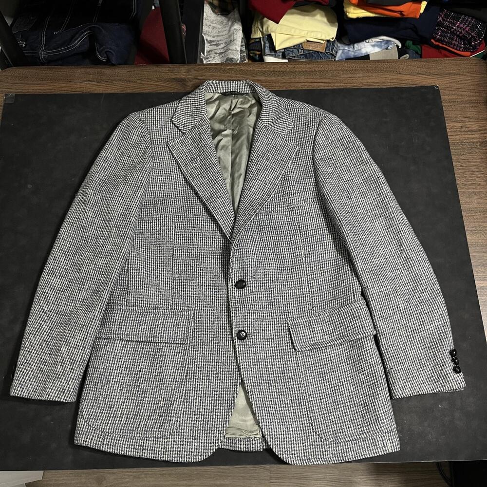Hardwick Harris Tweed Blazer Mens 40 Gray Houndstooth Wool Sport Coat USA